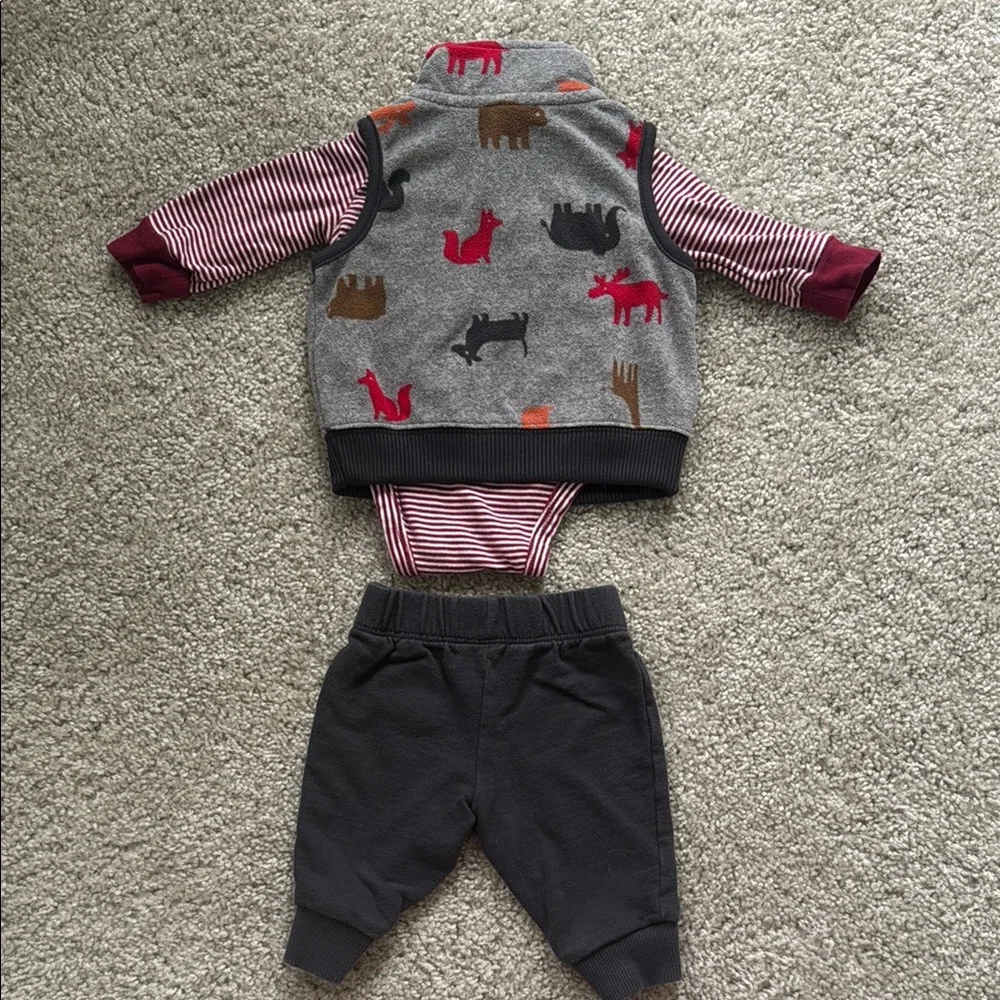 Carters Gray and Red Striped Baby Vest Outfit Set